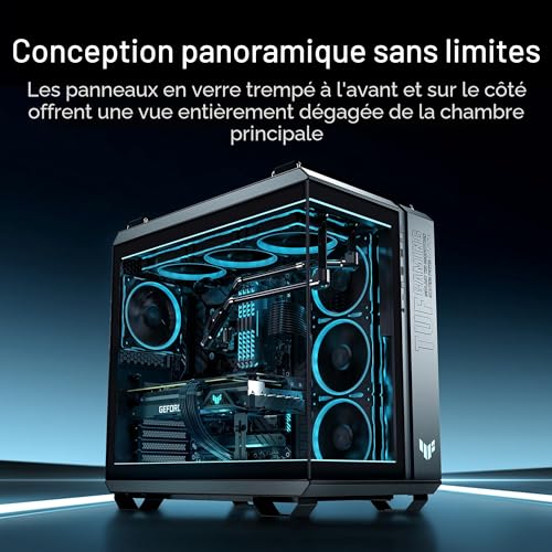 ASUS TUF Gaming GT502 Horizon ARGB (Noir) – Boîtier PC ATX Gaming (Double Chambre indépendantes pour CPU et GPU, Conception panoramique, Panneaux latéraux sans Outils, USB Type-C à l’Avant​)