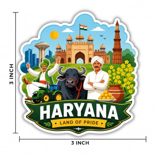 Image of Haryana Theme Souvenir Wooden Fridge Magnet for Refrigerator - Printed Fridge Magnet for Kitchen & Fridge Decor | Perfect Souvenir Gift | Fridge Decoration | Size 3x3 Inches | Pack of 1