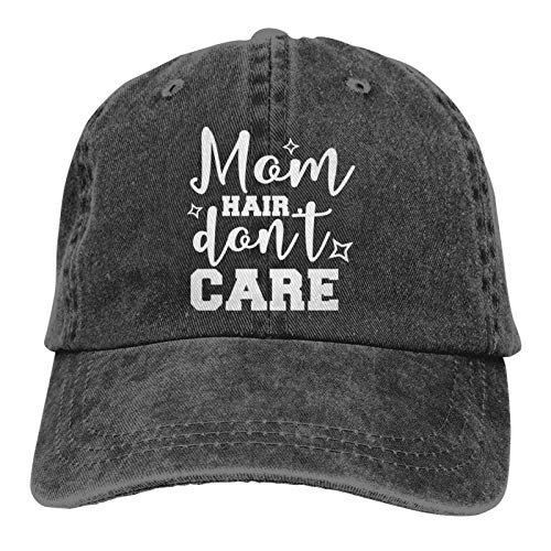 KKMKSHHG Mom Hair Don't Care Baseball Cap, Adjustable Washed Vintage Cotton Denim Hat for Women (Mom Hair Don't Care-Black, One Size)