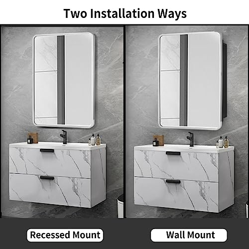 Image of Movo Medicine Cabinet with Mirror, 20 Inch x 31 Inch Metal Framed Bathroom Mirror Medicine Cabinet Rectangle Tilting Beveled Vanity Mirrors Recess or Surface Mount Installation Chrome