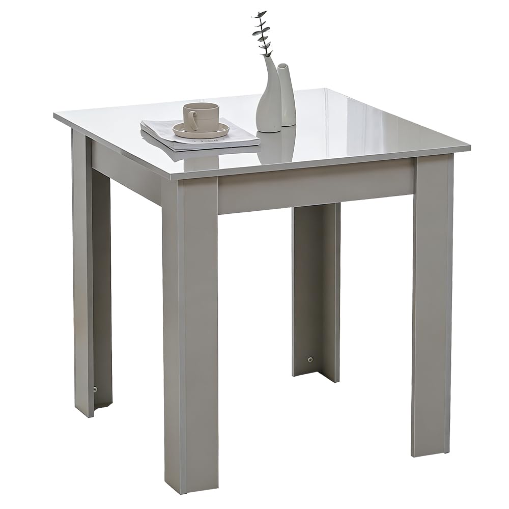 Rainbow Tree 75x75cm High Gloss Dining Tables for 2-4 Small Space, Square Wooden Kitchen Table for Dining Room, Kitchen, Modern Writing Table for Living Room, Cafe or Restraunt Home/Office Grey