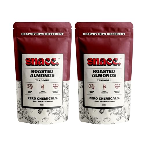 Image of Snacc Roasted Cashews | Spicy Masala Kaju Dry Fruit | Crunchy Premium Cashew Nuts | Protein-Rich | Zero Chemicals | 100% Clean Label Healthy Snack (Pack of 2, TANDOORI ALMONDS)