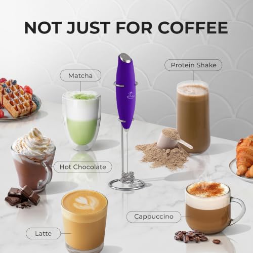 Image of Zulay Kitchen Powerful Milk Frother Wand With Duracell Batteries - Ultra Fast Handheld Drink Mixer - Electric Whisk Foam Maker for Coffee, Lattes, Cappuccino & Matcha - Triple Whisk - Black