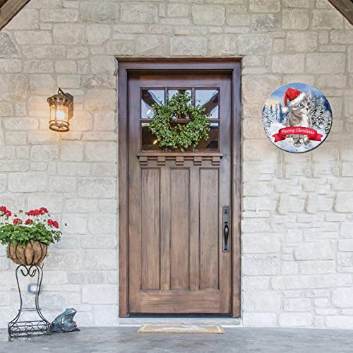 Round Metal Sign Merry Christmas Deer Cat Circle Wreath Sign Vintage Wall Home Sign Decorative Christmas Metal Art Prints For Backyard Workshop Garden Christmas Xmas Decor 12 Inch #TOP5