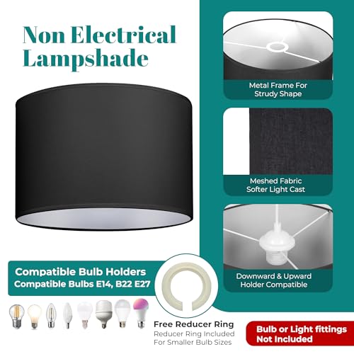 GIGGI Fabric Lamp Shades, 8" Black Light Shade, Modern Lampshades for Ceiling Lights, Table Lamps and Floor Lamps, Easy Fit Pendant Light Shades Ceiling for Living Room, Bedroom, Kitchen, Hallway - Image 4