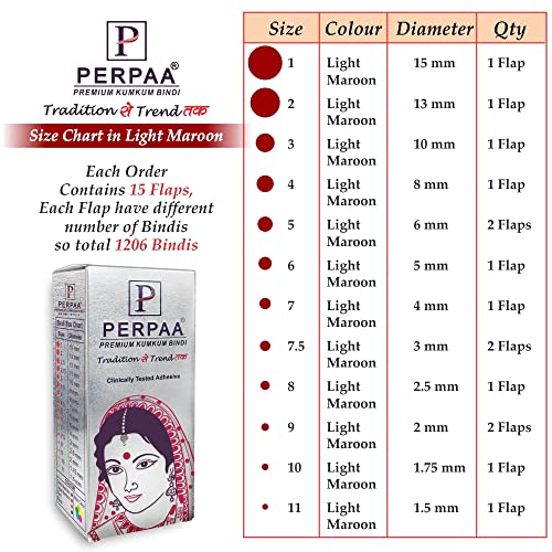 Image of PERPAA Premium Velvet Sticker Kumkum Bindi Box of 15 Flaps - Pottu for Women,Ladies, Girls (Size 01, Diameter 15mm, Light Maroon)