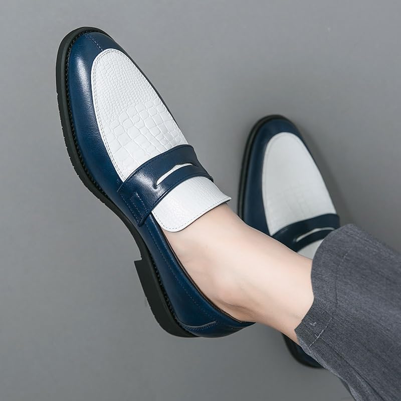 Dress Oxford Formal Shoes for Men Slip On Round Toe Two Tone Patchwork PU Leather Loafer Rubber Sole Low Top Non Slip Anti-Slip Outdoor2