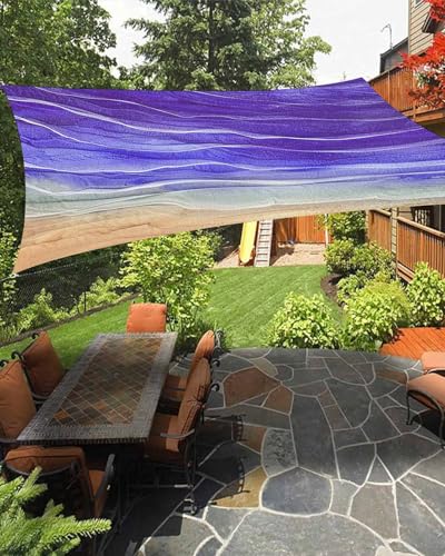 Ocean Purple Sun Sail Shades Rectangle Canopy,Sunlight Block Heavy Duty Curved Backyard Shade Cover,Waterproof Sun Shades for Patios Garden Outdoor,8'x10' Gradient Minimalist Geometric Sea Wave