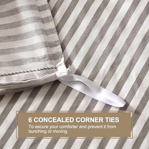 Jellymoni 100% Natural Cotton 3Pcs Striped Duvet Cover Sets,White Duvet Cover With Grey Stripes Pattern Printed Comforter Cover,With Zipper Closure & Corner Ties thumb #4