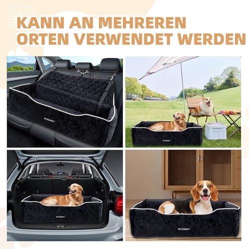 autozen Hunde Autositz für mittlerer große Hunde, Abnehmbarer Hundesitz Auto bis zu 54kg mit 2 Sicherheitsleinen, Waschbarer Hundebett Auto für den Rücksitz, Schwarz