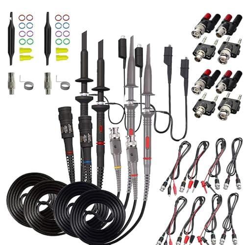 Image of Universal Oscilloscope Probe with Accessories Kit 200MHz Oscilloscope Clip Probes with BNC to Minigrabber Test Lead Kit (200Mhz 2PCS & 100Mhz 2PCS with 8PCS BNC Test Leads)