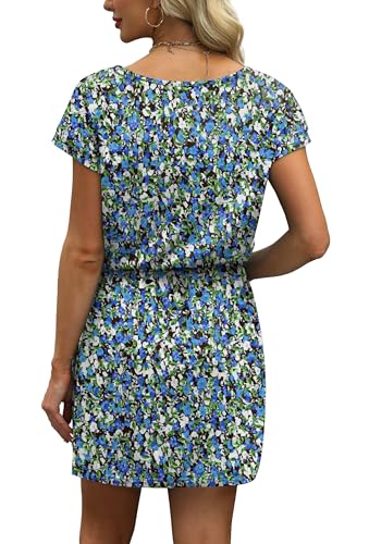 Image of OFEEFAN Summer Dresses for Women 2026 V Neck T Shirt Casual Mini Dresses Tie Waist Sundresses with Pockets