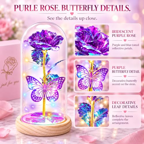 QUNPON Rose Birthday Gift for Mom: Light-Up Purple Butterfly Keepsake - Image 5