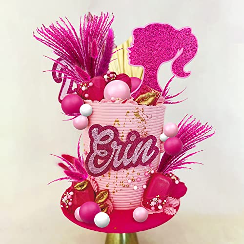 40 Pcs Hot Pink Girl Cake Toppers Pink Ball Cake Decoration Boho Bunny Tails Reed Grass Cake Decoration For Boho Wedding Birthday Baby Shower Girl Party Cake Decoration Supplies #TOP5