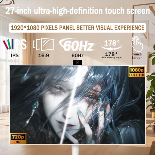 Image of 27 inch FHD Smart Portable TV, Rolling TV on Wheels, Android 15 OS, 6G +128GB Storage, Portable Touch Screen Monitor, 13MP Camera, Built-in Battery, 60Hz Refresh Rate, Full Swivel Rotation, Voice Remote