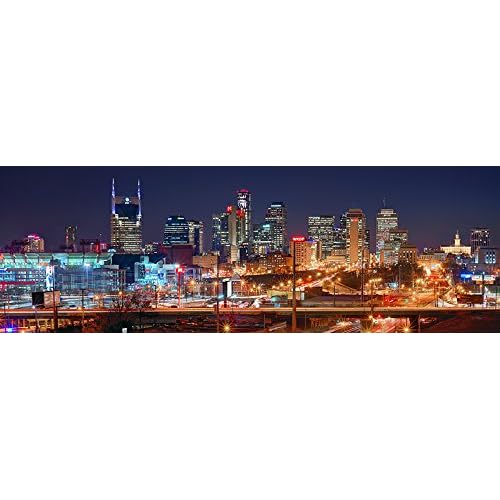 Nashville Skyline UNFRAMED PRINT Poster Photo Night Color Downtown City 11.75 inches x 36 inches Photographic Panorama Picture Standard Size