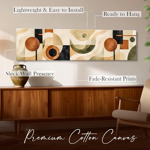 Image of Boho Geometric Stretched Canvas Wall Art Painting for Living Room, Mid Century Bauhaus Canvas Wall Decor For Livingroom, Bedroom, Office, Hallway's, Hotel 12x46 Inch
