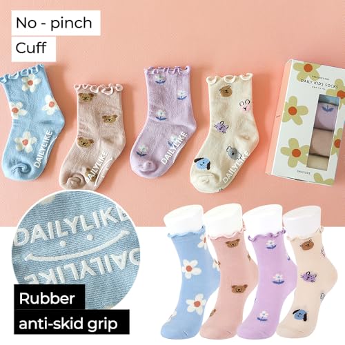 Baby Boys Girls Non Slip Grip Ruffle Frilly Socks with Anti Skid Grippers Gift for Infants Toddlers Kids 4 Pairs2