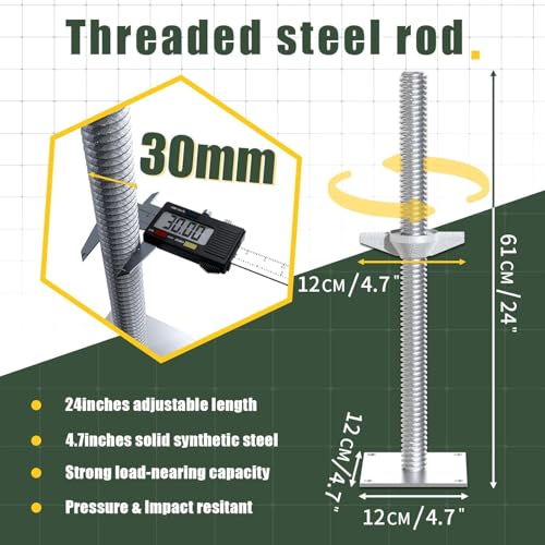 Noliven 4 Pack Screw Scaffolding Jack, 24" Adjustable Scaffold Leveling Jacks, Solid Screw Jack Stands with Base Plate, for Baker Style Scaffolding by Noliven - Image 3