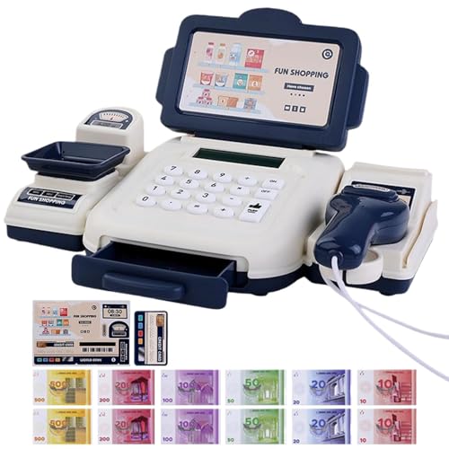 Juguete de registradora - 23x15x6,5 cm ABS Escáner Calculadora Jugar hasta, Cajas registradoras interactivas | de mostrador portátil para la práctica del comercio minorista
