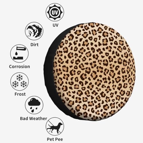 Image of Leopard Print Spare Tire Cover 15 inch Wheel Animal Print Protectors Weatherproof Universal for Trailer Tire Cover Rv SUV Truck Camper Travel Trailer
