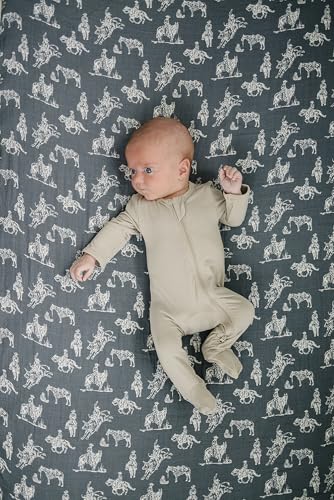 Image of Wild West Muslin Crib Sheet by Mebie Baby, Soft and Breathable Bed Sheets for Babies, Modern Neutral Bedding for Cribs, Standard Crib Mattress Fitted Sheet, Great for Boy or Girl Room or Nursery