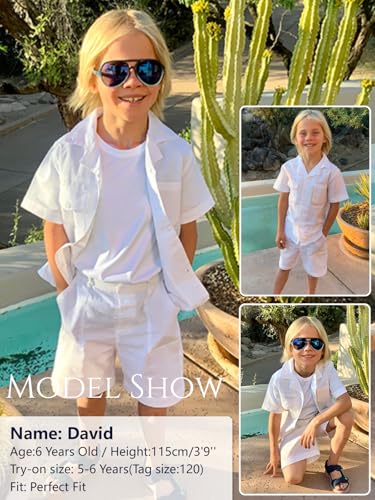 Image of LOLANTA Boys 2 Pieces Linen Set kids Short Sleeve Button Down Shirt and Shorts Summer Vacation Outfits