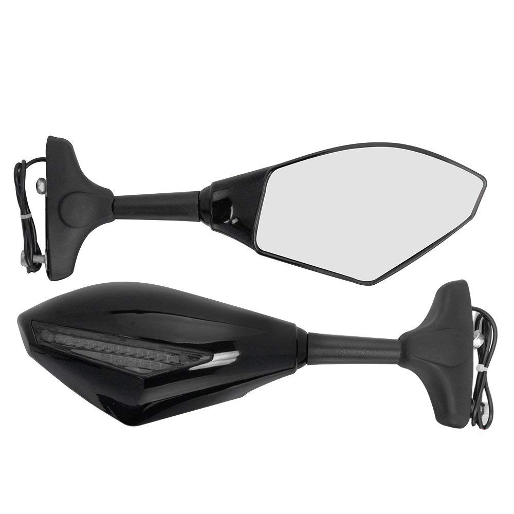 New 2X Front&Black Intergrated Amber LED Turn Signal Blinker Rearview Side Mirror For SUZUKI GSXR 600/750 2001~2005