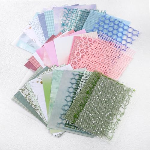 Jeffdad 45Pcs Scrapbook Textured Paper, A5 Size Craft Scrapbooking Paper Mix Mesh Fabric Mulberry Paper for Scrapbooking, Junk Journals, Journaling Supplies, DIY Paper Craft Supp(Type Two)