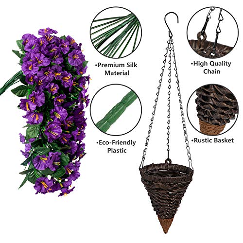 Hanging Baskets With Artificial Flowers, Flower Centerpieces, Fake Silk Hanging Orchid Flowers In Baskets For The Decoration Of Home Courtyard Indoor Outdoor Landscaping (Purple) #TOP3