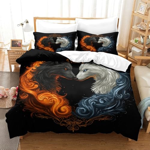 Parure de lit loup de feu 3D pour chambre d'enfant lit simple en microfibre - 3