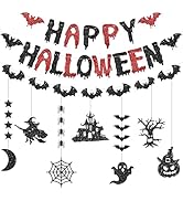 PatiCool Halloween Party Decorations Kit - Pre-Strung Happy Halloween Banner and Ghosts Witches B...