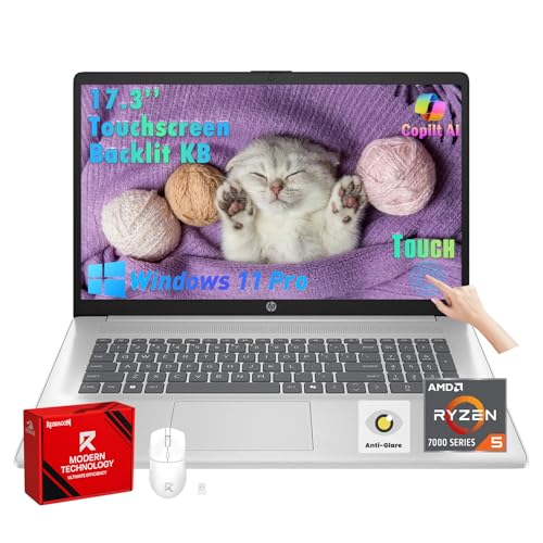 Image of HP 17.3 Touchscreen Laptop Computer, 17.3 inch 250 nits Anti-Glare Display, Ryzen 5 7430U(UP to 4.3GHz), Backlit Keyboard, 32GB RAM+1TB SSD, Windows 11 Pro, Fast Charge, AI Copilot Key, w /Redragon Bundle