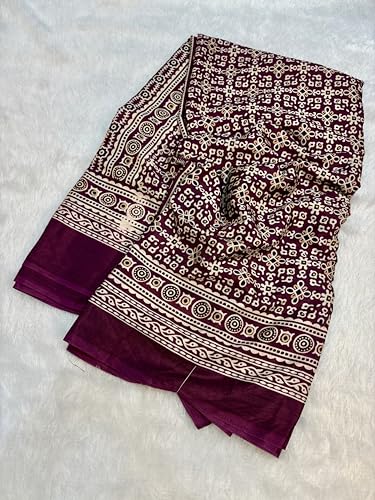 Image of SATIKA VASTRAM Modal Silk Ajrakh Saree Bandhani Design Crepe Printed Designer Pallu Attach Blouse Piece