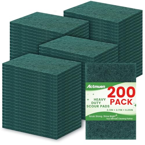 200 Pack Green Scrubbing Pads Heavy Duty Scouring Pads Dish Scrubber Reusable for Cleaning Multipurpose Scrub Pads for Household Kitchen Dishes Pots Pans & Metal Grill- 4.3 x 2.75 x 0.3 Inches