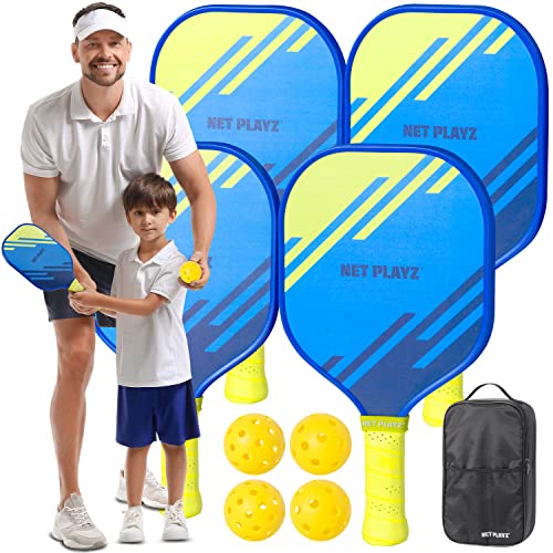 Pickleball Set - Pickleball Paddles Family 4-Pack, USAPA Approved 2 Child-Size & 2 Adult-Size | Family Set for Kids, Parent-Child Adult/Junior,Blue
