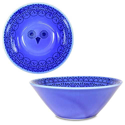 Product of Gifu Japan Japanese Mino Ware Bowls, Dipping Sauces Snack Fruit Multipurpose Small Side Dish, 5.3 inch Mikke Blue Owl Design, Japanese