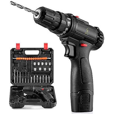 Cordless Drill Driver, 26PCS Combi Drill Set with Built-in LED, 12V Electric Screwdriver, 3/8" Keyless Chuck, 1500mAh Batterie, for Home DIY, Concrete, Ceramics Cover