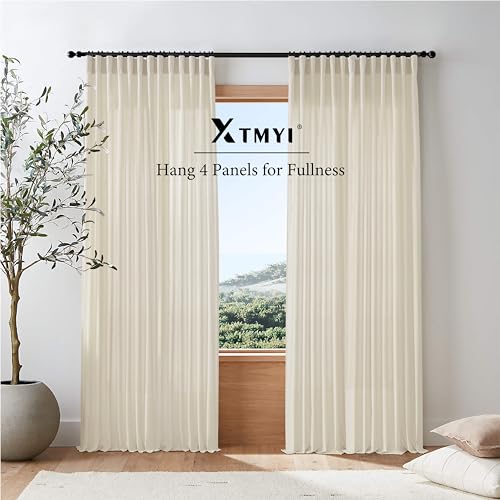Image of XTMYI Bathroom Window Curtains Short,Linen Sheer Boho Farmhouse Kitchen Curtains 45 Inch Length,Beige