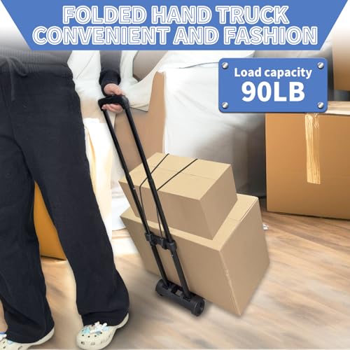Lightweight Folding Hand Truck with Elastic Ropes - 2 Wheels, 90lbs Capacity