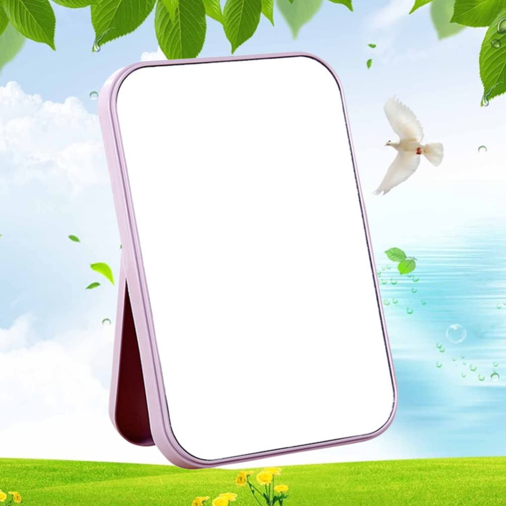 Espejo de maquillaje plegable compacto para mujeres y hombres, espejo de escritorio morado claro para el hogar, la oficina y los viajes, diseño pequeño y portátil para un fácil transporte