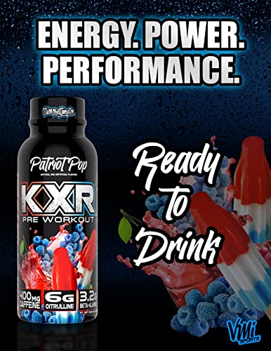Image of VMI Sports KXR High Stimulant Pre-Workout Energy Ready to Drink 400mg Caffeine, 6g Citrulline, 3.2g Beta-Alanine | Delicious - Convenient - Powerful | 12.5 oz Bottles (Patriot Pop, 12 Bottles)