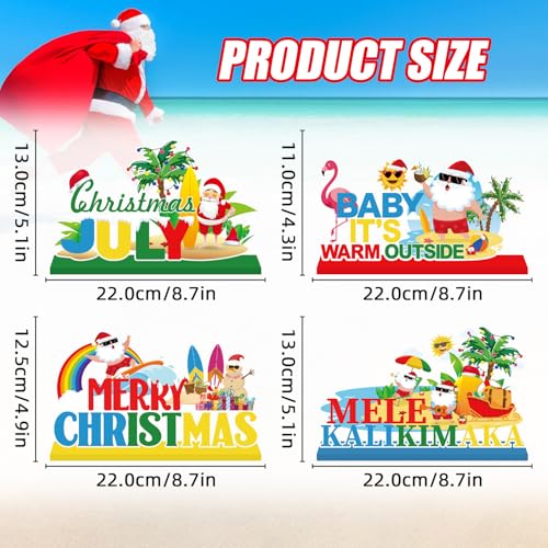 Image of 4pcs Summer Christmas Decorations Wood Table Centerpieces Baby It's Warm Outside Merry Christmas Party Table Decorations Mele Kalikimaka Santa Claus Style Tabletopper
