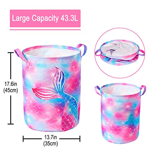 Beinou Mermaid Laundry Hamper 43.3L Waterproof Storage Basket Collapsible Toy Basket Canvas Organizer Basket With Handles For Kids Bedroom Baby Nursery Clothes #TOP5