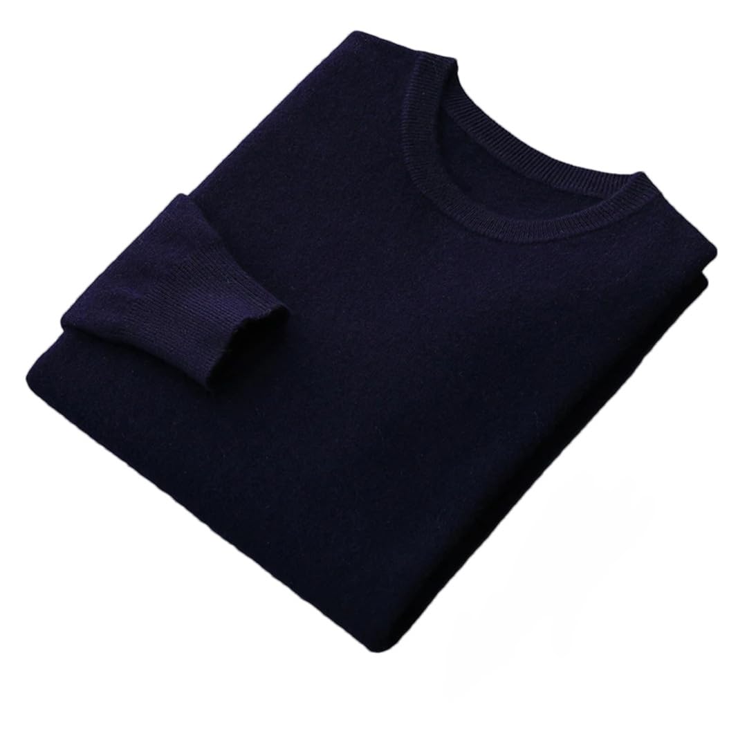 Suéter de punto versátil con cuello redondo para hombre, informal, liso, de manga larga, azul marino, XXL