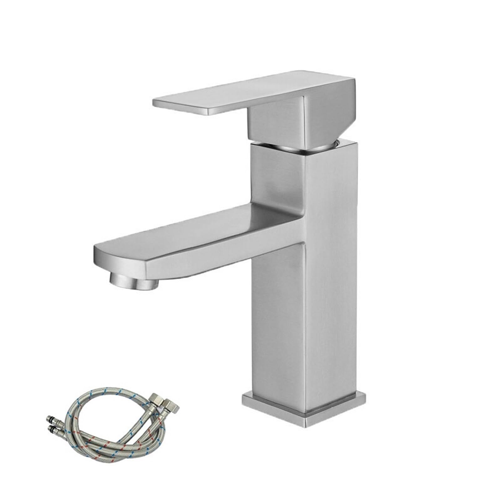 Grifo de baño monomando cepillado para lavabo con agua fría y caliente en acero inoxidable