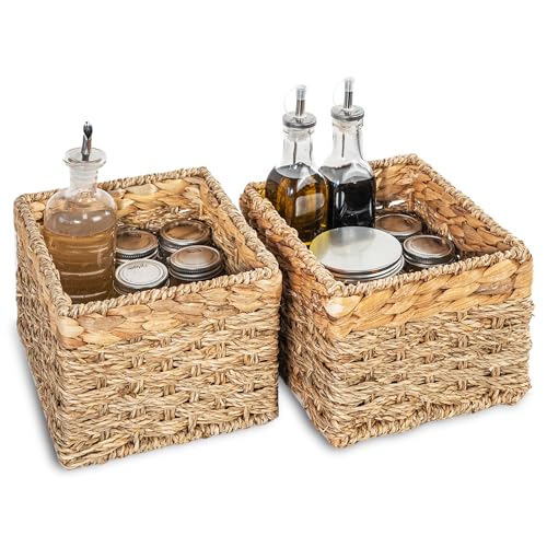 Small Wicker Baskets for Storage 2-Pack, Natural, Woven Baskets for
