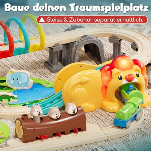 Lehoo Castle Elektrische Lok für Holzeisenbahn, Dinosaurier Batteriezug – Ansicht 6
