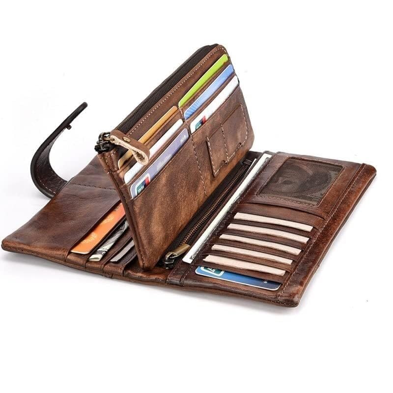 Vintage Genuine Leather Long Wallet Men Women Credit Card Holder Purse Zipper Business Moible Phone Wallet3