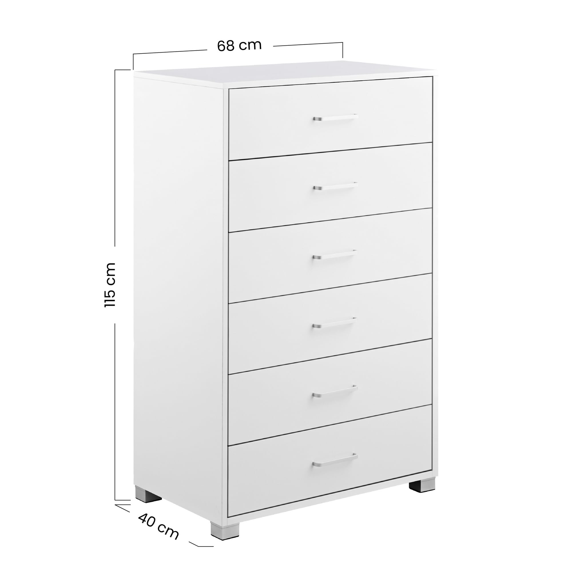 Brigros WeHome - Cassettiera Camera da Letto con 6 Cassetti 68x40x115 cm, in Legno Mobile Salvaspazio Nancy, Bianco